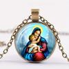 Vintage Jesus Virgin Mary Necklace Time Gemstone Glass Alloy Material Necklace