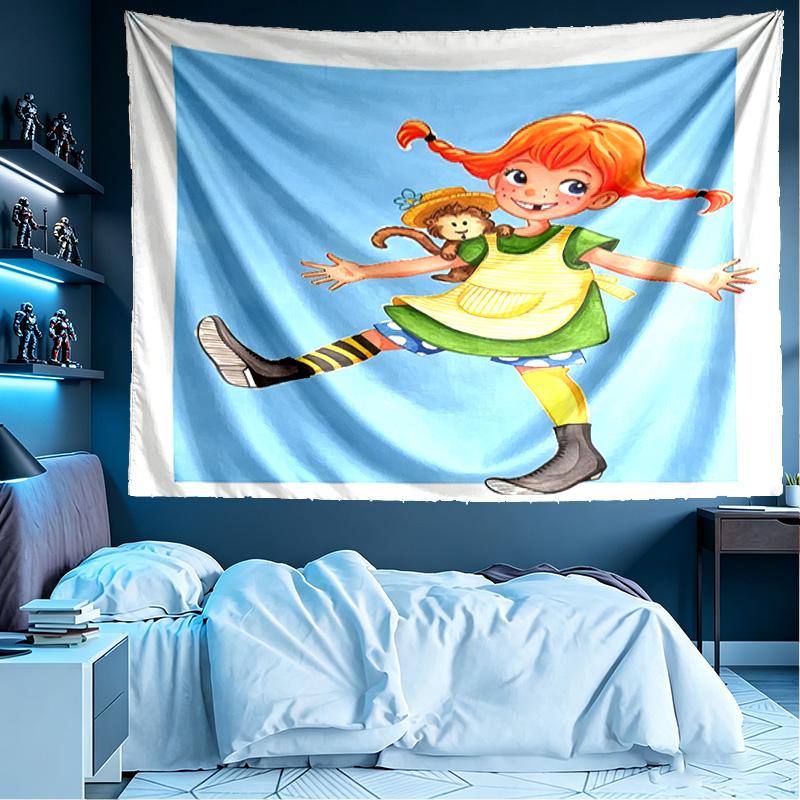 Pippi Longstocking Print Tapestry, Lightweight Wall Hanging, for Bedroom, Dorm, Living Room, Home Art Decor, Birthday Christmas Gift for Friends