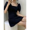 New Temperament Small Black Dress Bubble Sleeves Square Neck Black Small French Dress Children