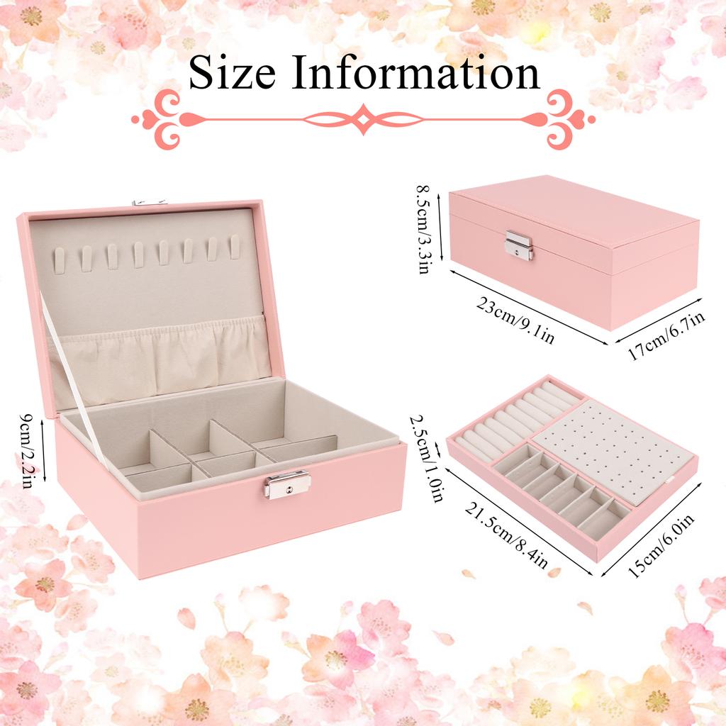 Pu Large Creative Jewelry Box For Women Girls, Double-Layer Lockable