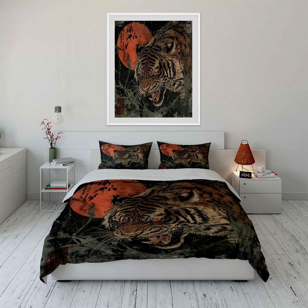 "Tiger Art Set Wall Decor" Multiple sizes kid's and adults' bedroom Exquisite 3PC bedding set, gift