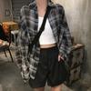 Women Summer Shirt Lapel Long Sleeve Plaid Print Shirt Tops Loose Fit Single-Breasted Thin Cardigan Shirt