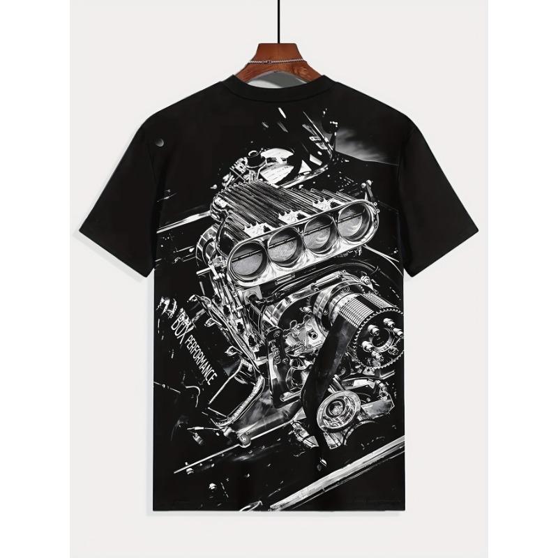 Men's V8 Engine Mechanical 3D Printed T-Shirt Casual Short Sleeve Crewneck Top Cool Motor Car Parts Graphic Tee Hip Hop Streetwear Summer Clothing