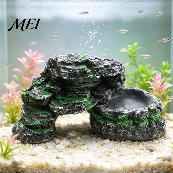 Natural Aquarium Ornament Turtle Basking Platform, Artificial Rock Reptiles Dock, Baby Tortoise Climbing Cave Ramp, Realistic Stone Hideout for Frogs,