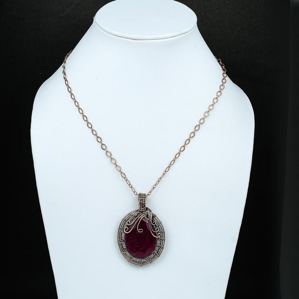 Кулон из медной проволоки с рубином из кашмира, драгоценный камень, медный кулон, ювелирные изделия из медной проволоки с рубином из кашмира, подарок для мамы, подарок для нее
