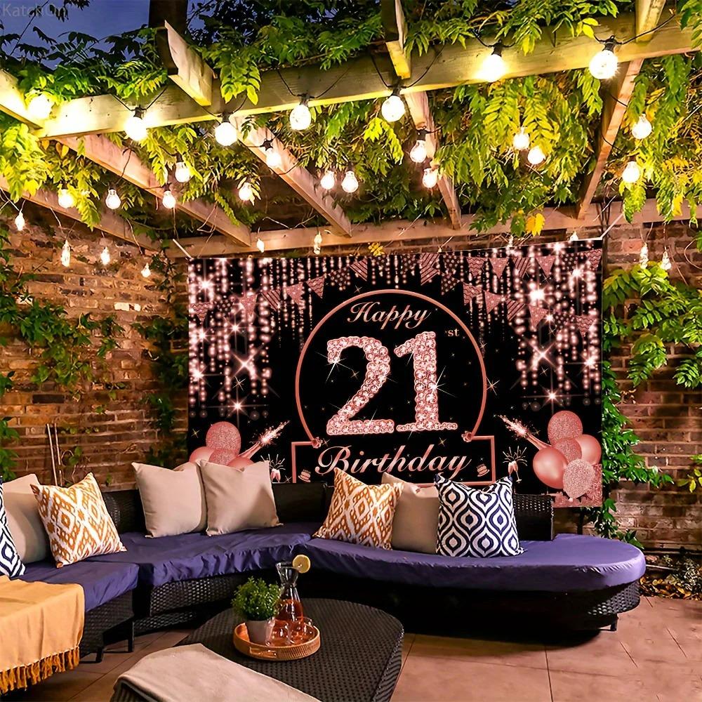 Happy Birthday Party Backdrop 21th Red Glitter Black Adult Party Decoration Banner Photography Background Party Supplies