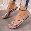 Летние женские тапочки, роскошные кожаные сандалии на плоском каблуке золотого и серебряного цвета, простые пляжные женские тапочки с узким ремешком, обувь для женщин
