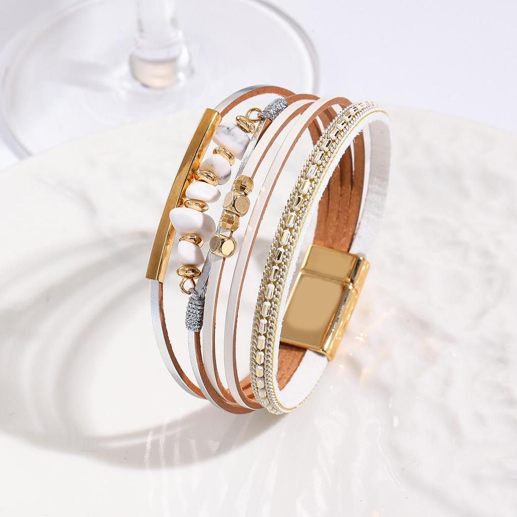 Богемский браслет из чипсов с цветовыми блоками и магнитной застежкой – ПУ кожа, трендовый нишевый дизайн