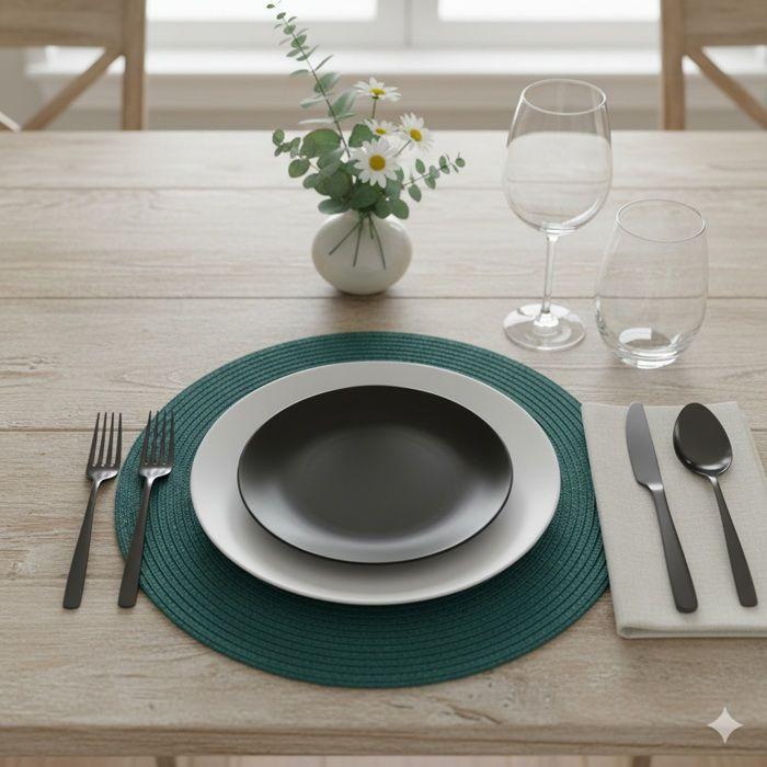 Set de table façon tresse rond émeraude