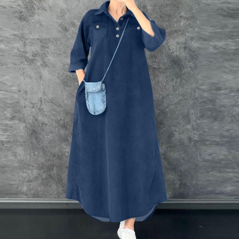 ZANZEA Женское повседневное платье-рубашка свободного кроя с отложным воротником и рукавом 3/4