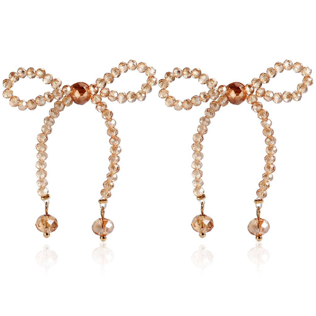 Retro Faux Pearl Bow Floral Hand Woven Earrings, Trendy Popular Women Earrings