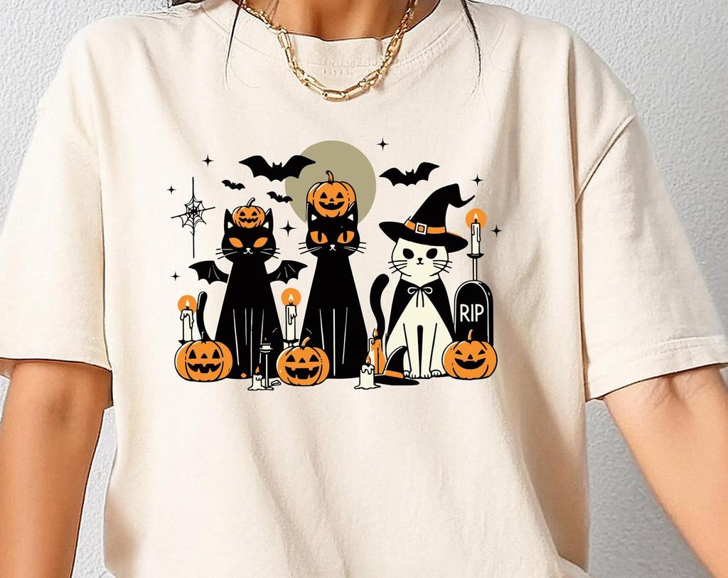 Retro Comfort Halloween Cats Shirt, Halloween Cat Sweatshirt, Funny Halloween Shirt, Spooky Season Gift