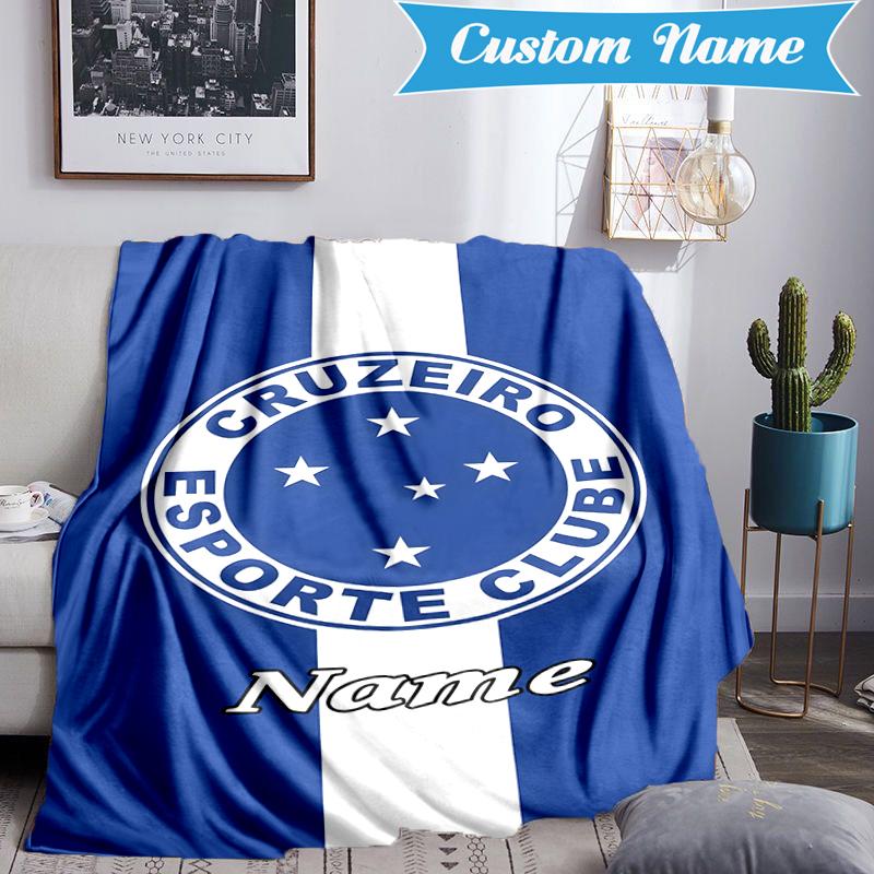 Custom Name Cruzeiro FC Crest Blanket Lightweight Ideal Bedding Blanket Perfect for Travel, Camping, Living Rooms, Sofas, Christmas gift