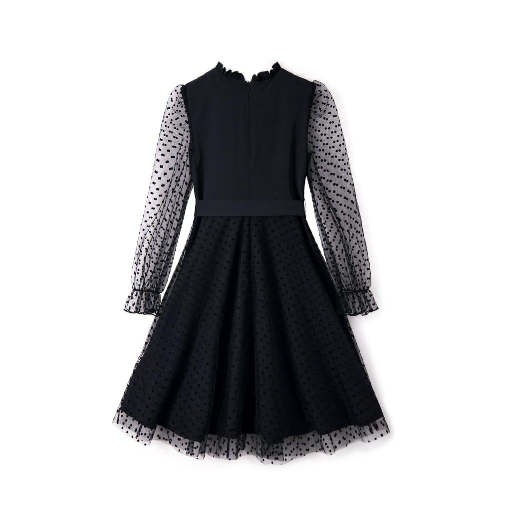 Детское платье из тюля в горошек на каждый день 130 [Rolanko], для девочек, с рукавами, с оборками, детское платье, с рисунком, для концертов, свадеб, церемоний, для ношения, для вечеринок,