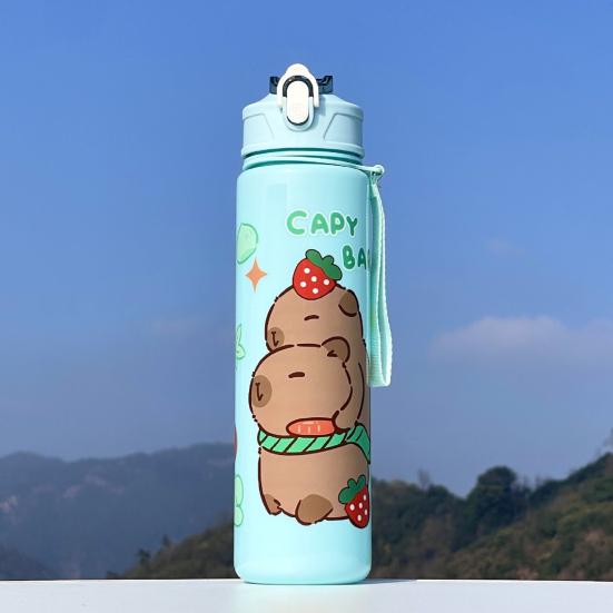 Бутылка для воды 700 мл с крышкой, переключающейся одним нажатием, портативная спортивная бутылка для воды с соломинкой, встроенной ручкой, безопасным замком, защитой от протечек, для использования на открытом воздухе