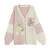 Women V Neck Cartoon Printed Sweater Cardigan Jacket Autumn Winter Sweet Cute Loose Gentle Style Knitted Top