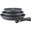 ARTHUR MARTIN AM521GM Cookware Set of 3 Frying Pans - Matt Grey 20-24-28 Cm + 1 Removable Handle - All Hobs Including Induction