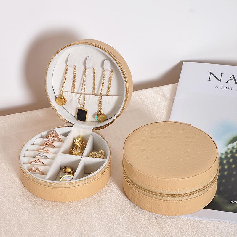 1 шт. Круглая коробка-органайзер для колец, серег, с мягкой подкладкой для ожерелий, шкатулка для драгоценностей для путешествий и подарков, устойчивая к царапинам, портативная