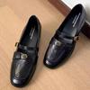 Flat-bottomed Commuter Single Shoes Women's 2025 New Retro Camellia One-word Buckle with Thick Heels Leather Shoes French Mary Jane Shoes