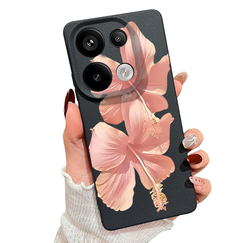 Чехол с узором розовых цветков гибискуса для Xiaomi Redmi Note 14 Pro 5G Funda Redmi Note 13 12 11 Pro 5G 4G с текстурой кожи силиконовая накладка