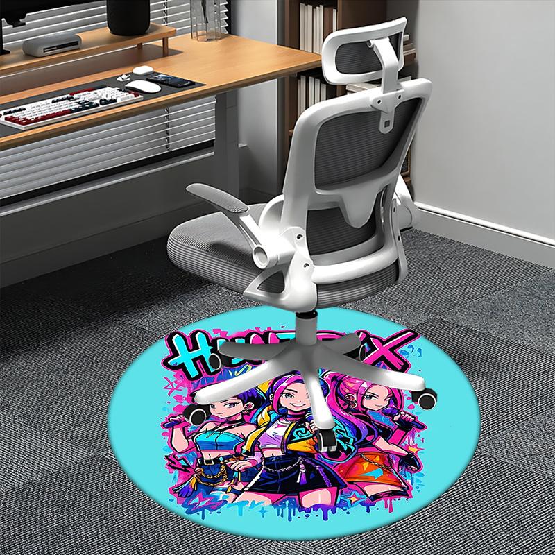 Kpop girls Chair Mat Round Carpet Colorful Anime Girl Design, Suitable for Home Decor, Office Use, Bedroom, Living Room, s, Gift Idea0131b