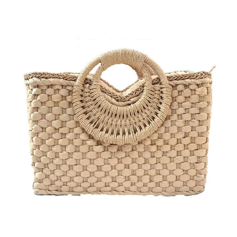Винтажная плетеная сумка ручной работы Женская летняя сумка большой вместимости для пляжа Плетеная сумка-тоут для отпуска Сумка с ручкой из ротанга Трикотажная сумка-тоут CLE