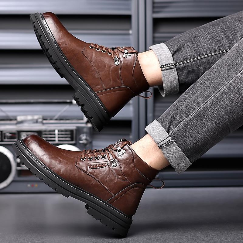 Модные осенне-зимние новые дизайнерские ботинки на платформе для мужчин из коровьей кожи, модные рабочие ботинки для мужчин, однотонные теплые ботильоны для мужчин