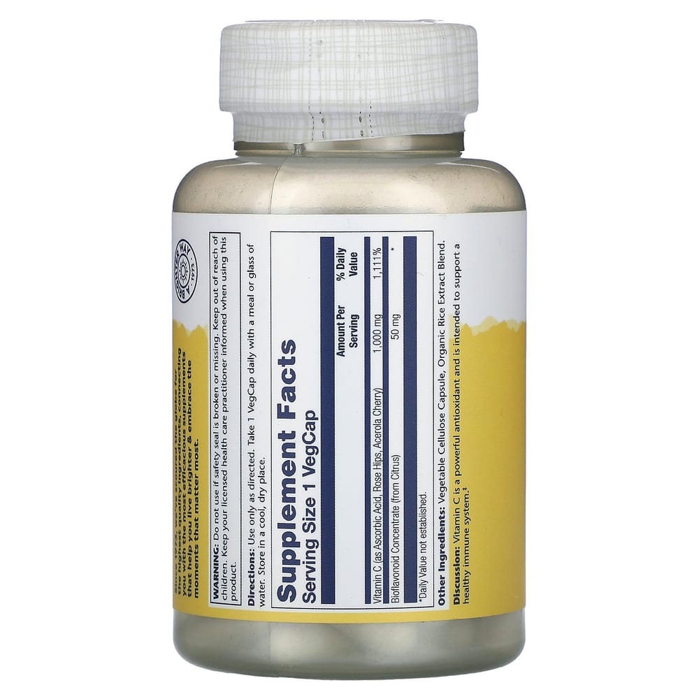 Solaray Vitamin C 1000mg with Bioflavonoid Concentrate Veg Capsules, 100 Count