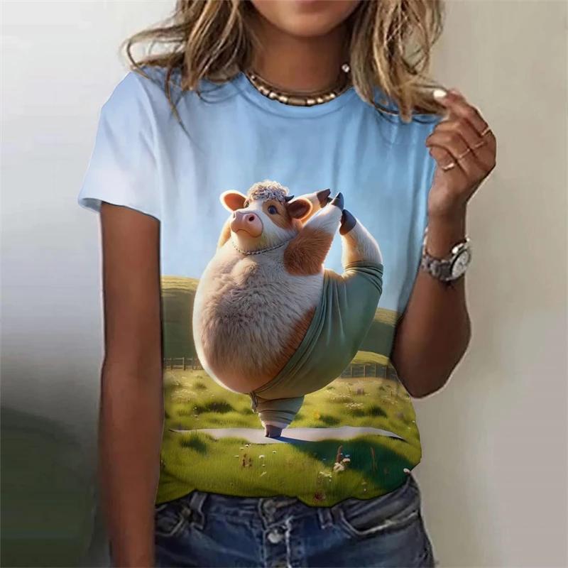 Летний топ с круглым вырезом и принтом 3D Funny Fat Cat, модные повседневные женские футболки с короткими рукавами