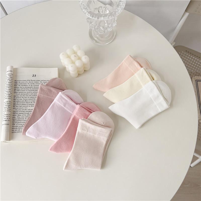 Женская мода Harajuku Streetwear средние носки-трубы японские милые девушки однотонные хлопковые длинные носки