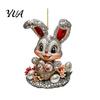 Easter Party Hanging Decor Bunny Acrylic Pendant, Cute Rabbit with Basket, 2D Car Animal Pendant Rearview Mirror Ornament, Bag Keychain Accessory,