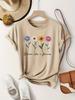 Women's Casual Short Sleeve T-Shirt - Retro Floral Print , Soft Stretch Round Neck Top, Cute T Shirts, Playful Graphic Tee
