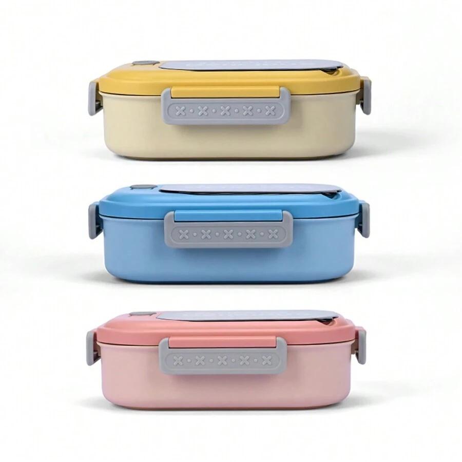 Портативный ланч-бокс с откидной крышкой и вилкой, пластиковый герметичный контейнер для еды большой вместимости для школы, кемпинга, пикника, офисного обеда