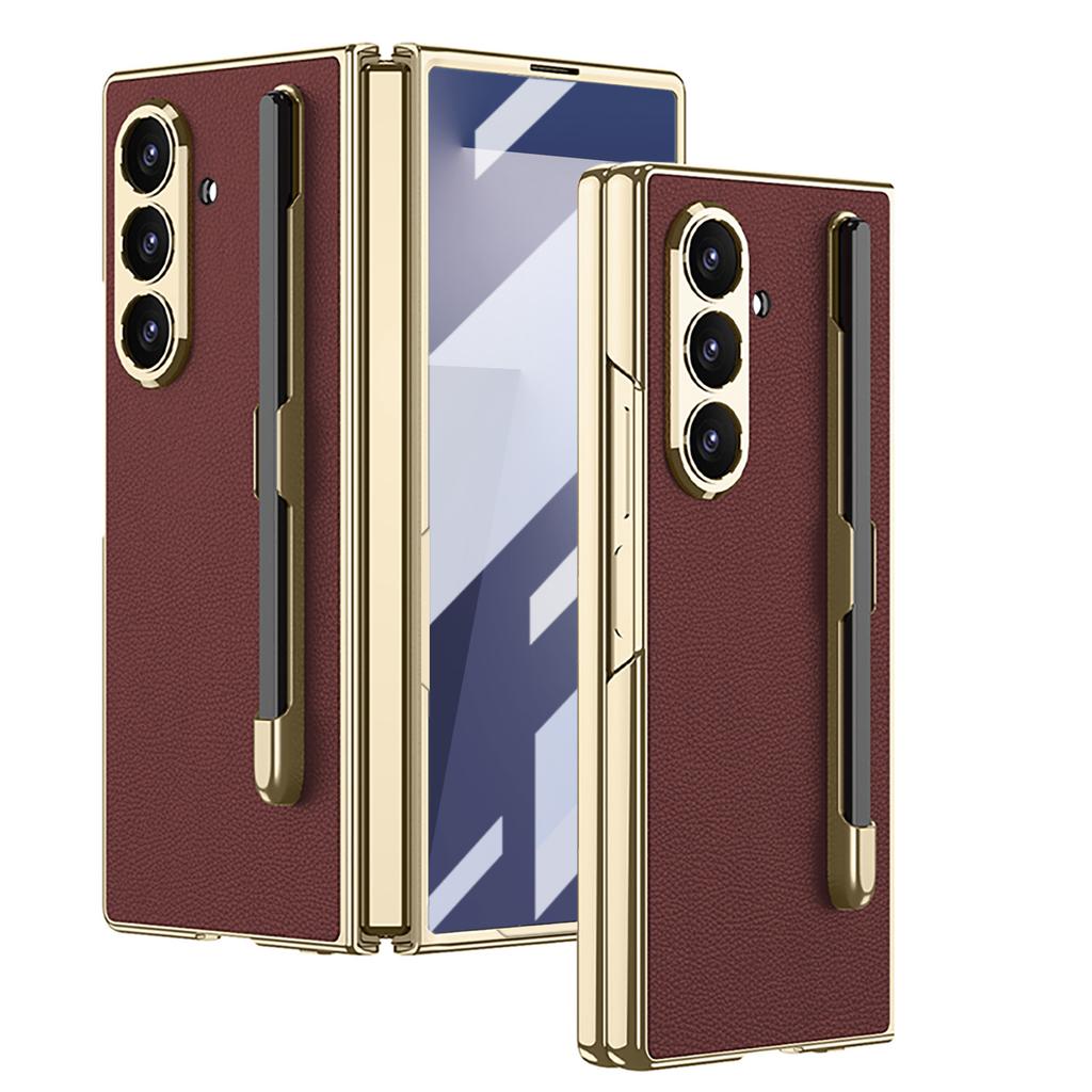 For Samsung for Galaxy ZFold7 Protective Business Case Colorful Electroplated PU Leather S Pen Slot Shockproof Mobile Phone