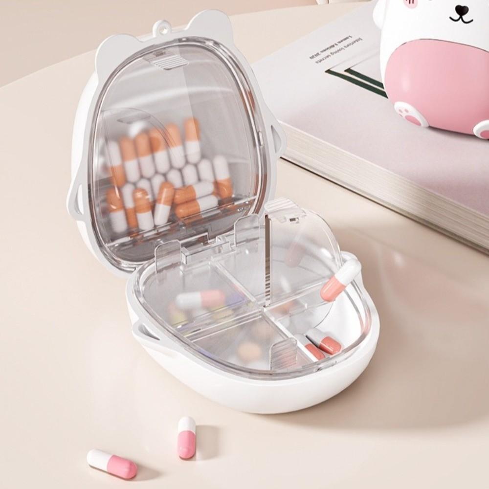 Cartoon Bear Drug Storage Case 5 Grids Mini Pill Organizer Portable Pill Dispenser Box for Travel