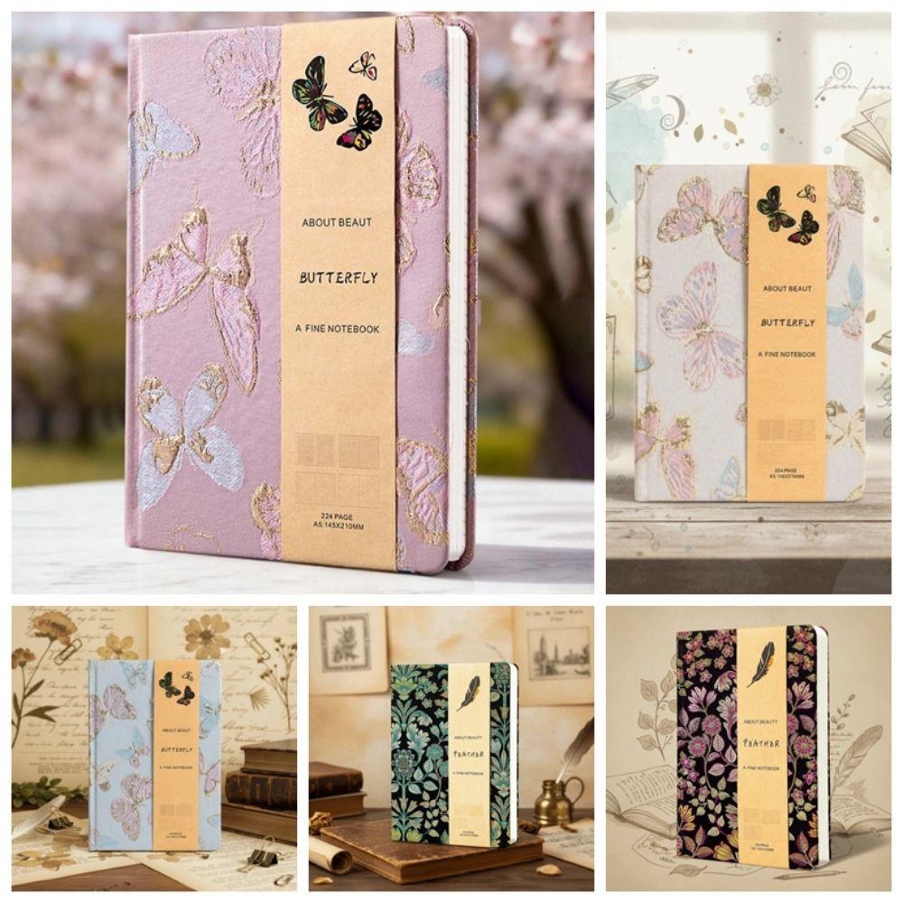 Pattern Embroidered Flower Notebook Leather Schedule Notepad Butterfly Journal Book Men