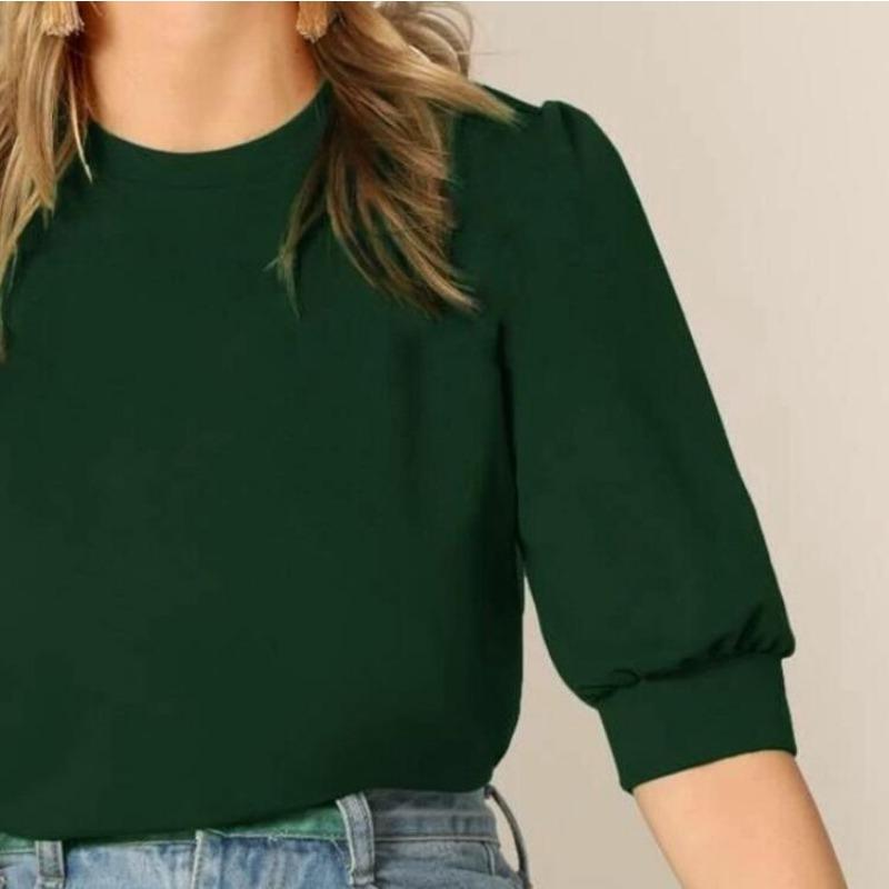 Женские модные повседневные летние весенние однотонные блузки и рубашки с короткими рукавами и круглым вырезом с принтом