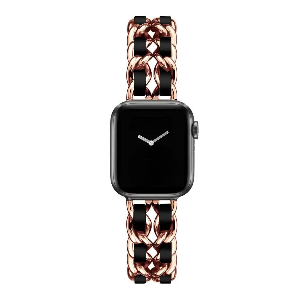 Женский золотой браслет для Apple Watch Band 11 10 46мм 9 8 Ultra 3 49мм SE 6 41 45мм 38/42мм 44 40мм Ремешок Металлический Кожаный Браслет