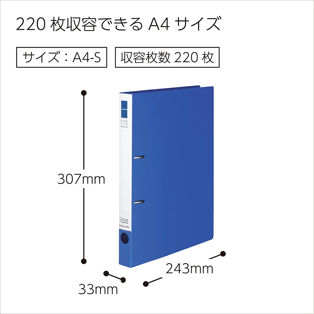 KOKUYO Slim Style Ring Binder with PP Sheet A4 220 Blue Cover, Size, Sheets, (Fu-URF430B)