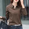 Cotton T Shirt Office Woman Spring Casual Long Sleeve Lapel T-shirt Autumn Loose Korean Style Plus Size Female Shirts