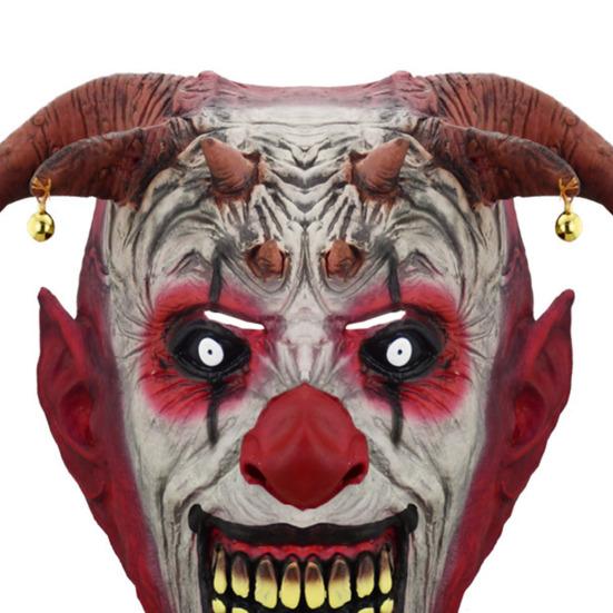 Realistic Halloween Mask Scary Devil Horns Mask, with Bell Decor, Breathable Comfortable Transparent Vision Latex Headgear, for Adult Cosplay