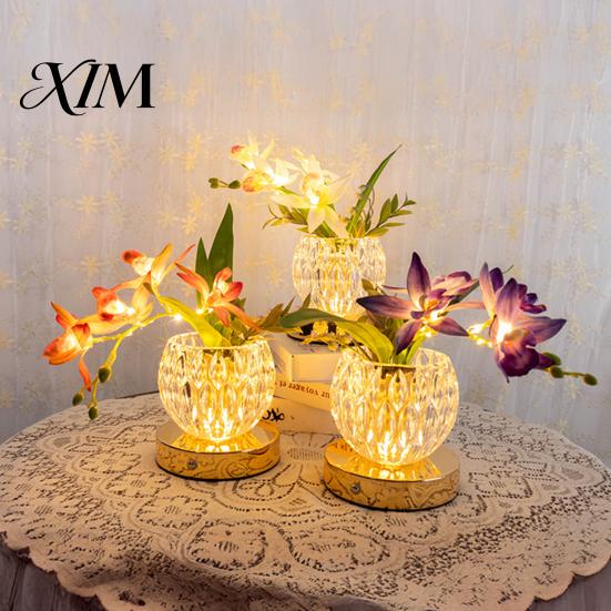 Crystal Ripple Effect Lamp Flower Table Lamp, 3 Color Orchid Night Light, Rechargeable Cordless Touch Dimming Artificial Adjustable Flexible