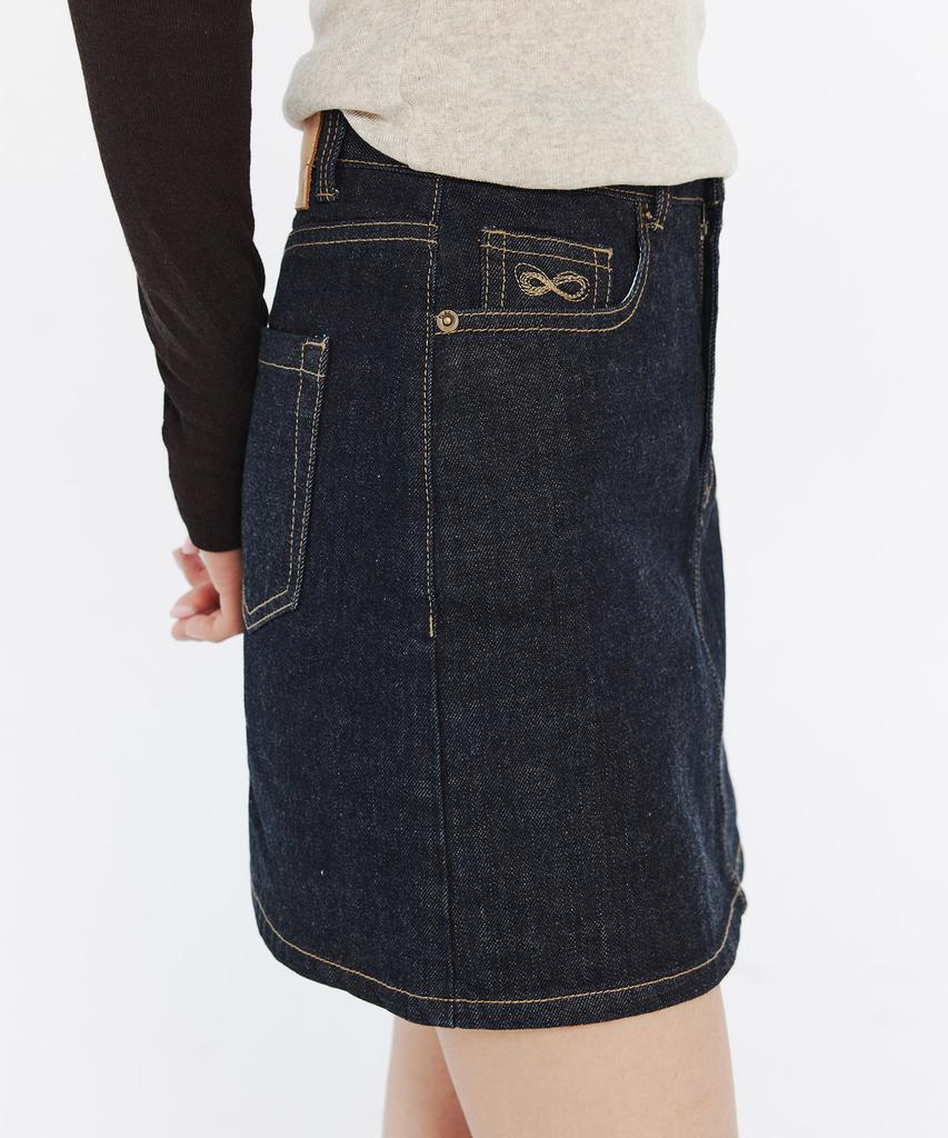 Plack Woman [Kuroki] Classic Denim Mini Skirt_Dark Blue