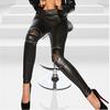 Сексуальные готические нерегулярные эластичные брюки из искусственной кожи Черные колготки
