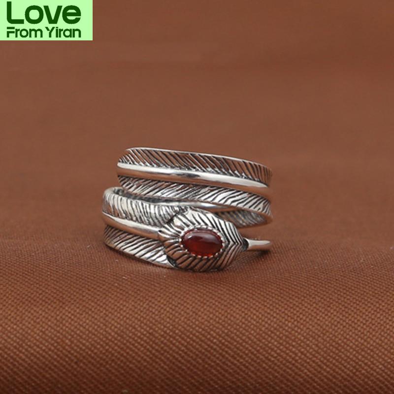 Серебряное ювелирное изделие S925 пробы, персонализированное, ручная работа, ретро, тайское серебряное открывающееся кольцо в форме пера