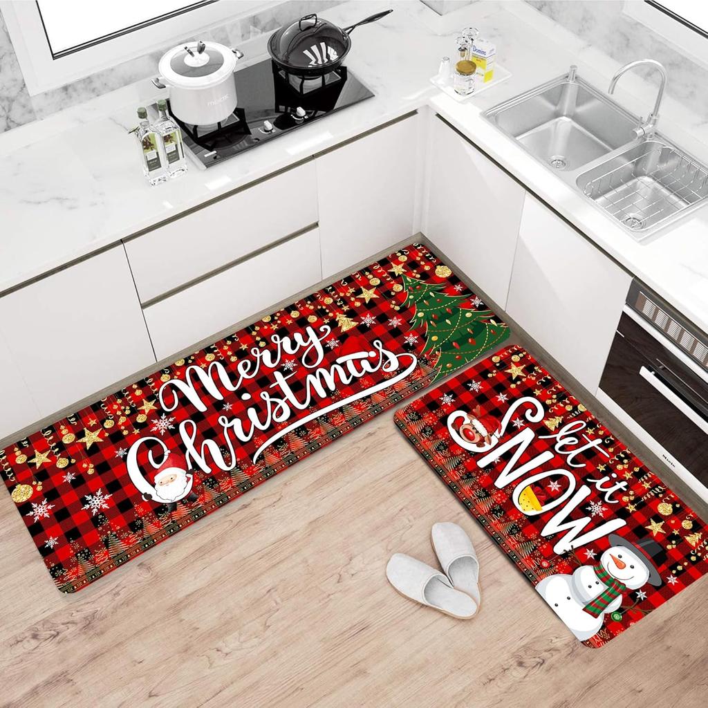Vikama1/2Pcs Christmas Kitchen Floor Mat Home Decor Bedroom Living Room Balcony Strip Carpet Fun Indoor Outdoor Welcome Mat