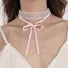 Сладкий Бант Белое Кружево Двойная Цепочка Ожерелье Чокер Простая Лента Узловой Воротник Женская