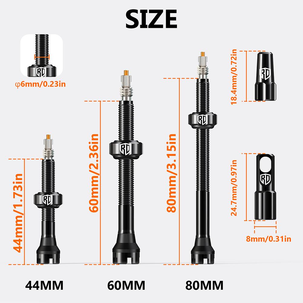 RACEDUEL Bicycle Tubeless Valve 44MM 60MM 80MM Bicycle Tubeless Tire Valve Stem Ultralight Road Bike Vacuum Presta Valves Valve Stems 1