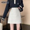 Purple Tweed Skirts Women Pencil Bodycon High Waist Skirts Vintage Autumn Winter Slim Korean Elegant Short Mini Skirt