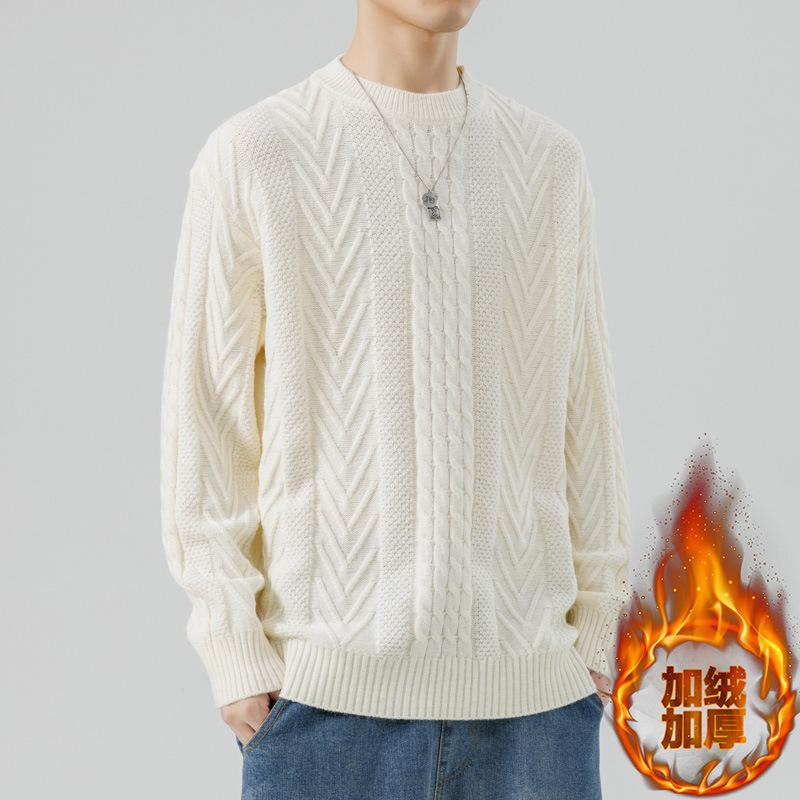 Зимняя горячая распродажа, модный персонализированный плетеный плюшевый свитер с круглым вырезом, модный вязаный свитер, мужская зимняя одежда